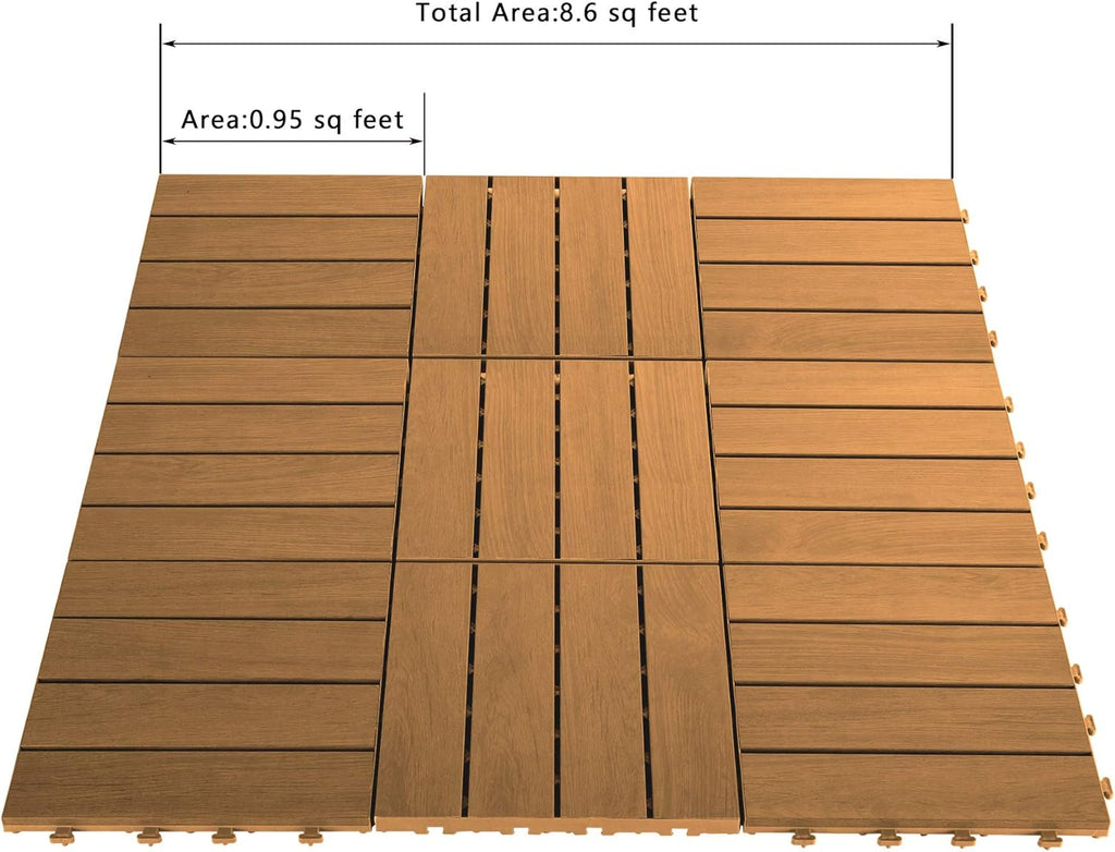 9PCS Aluminum Interlocking Deck Patio Tiles, 12” x 12” Wood Acacia J2064