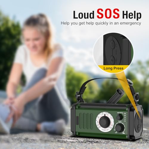 37000mWh Hand Crank Solar NOAA AM FM Weather Radio with Flashlight Reading Lamp SOS Alarm Compass Power Bank P91082