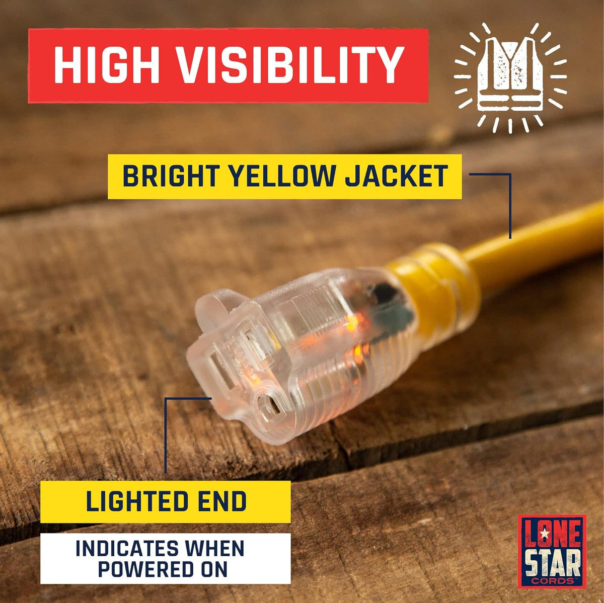 100 Foot 10/3 SJTW Lighted Extension Cord Yellow 3 Prong Grounded Plug 10 Gauge Pack of 2 H568