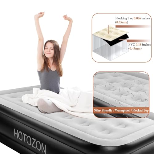 Twin Air Mattress with Built-in Pump, 18" Foldable Blue Air Bed E35970