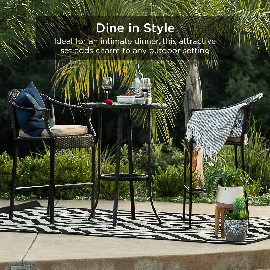 3-Piece Outdoor Wicker Patio Bar Table Bistro Set with Barstools F42727