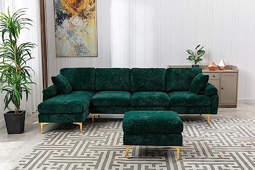Purple 114 Inch Fabric Upholstered Modular Sectional Sofa with Chaise Lounge Ottoman and 2 Pillows Q945