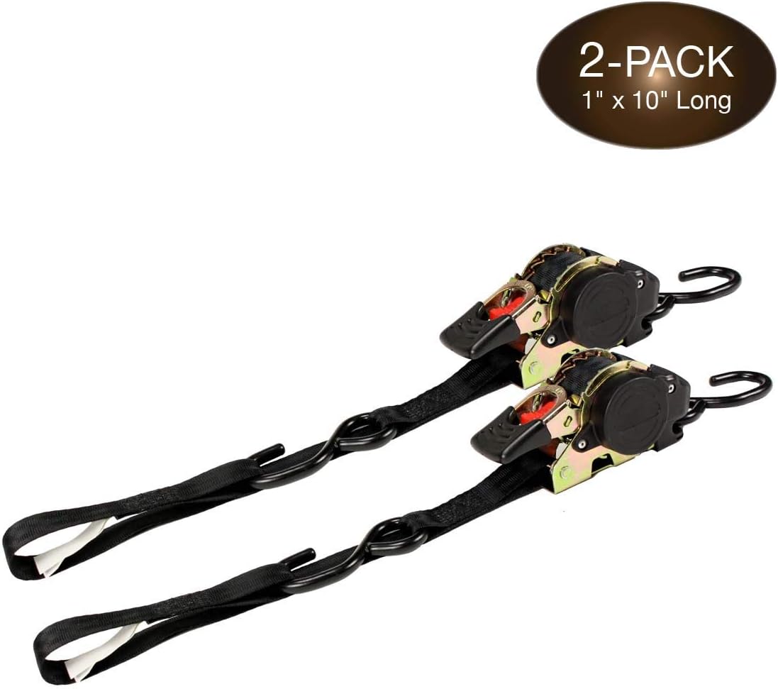 2 Auto Retract Ratchet Straps 1 x 10' Retractable Cargo Tie-Downs C978439