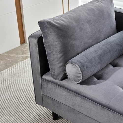 64" Upholstered Velvet Chaise Lounge with Left Armrest & Lumbar Pillow Z93961