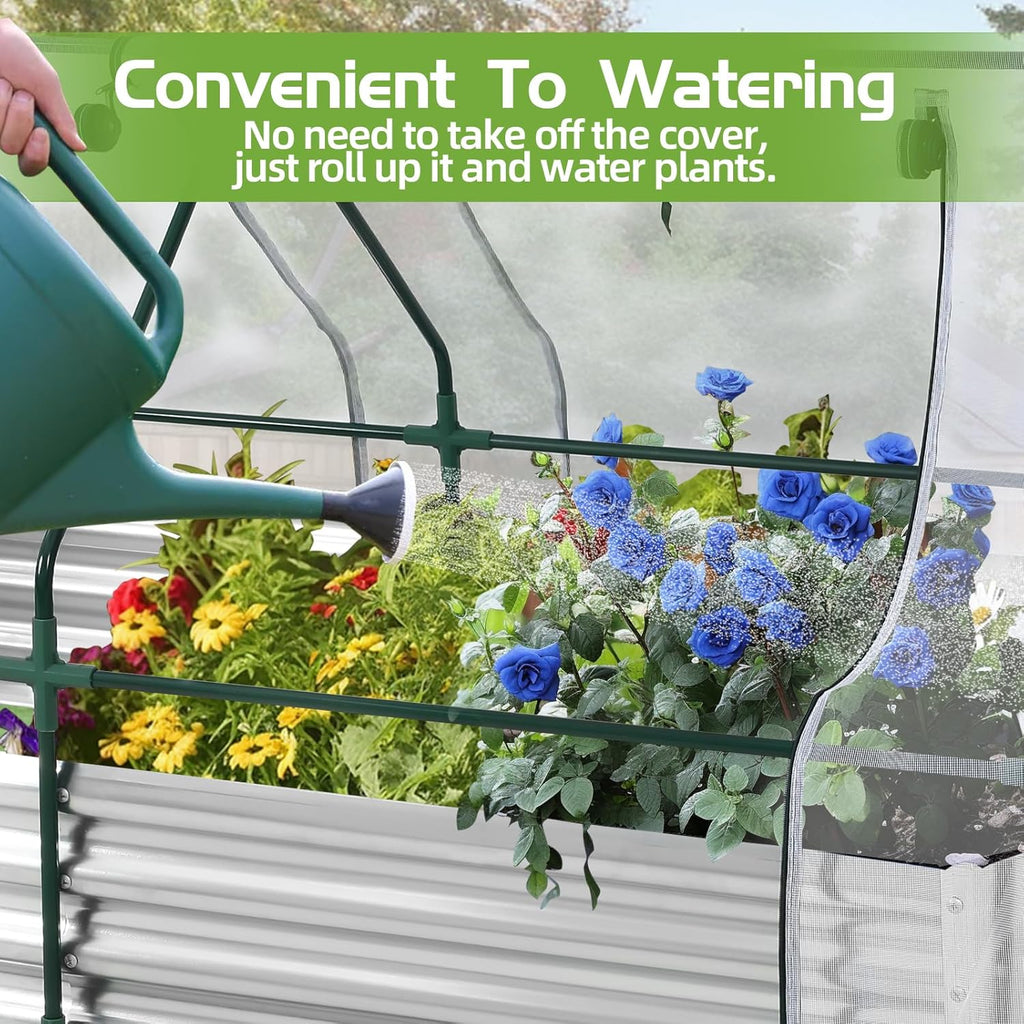 Galvanized Raised Garden Bed with Mesh Cover Greenhouse S396741