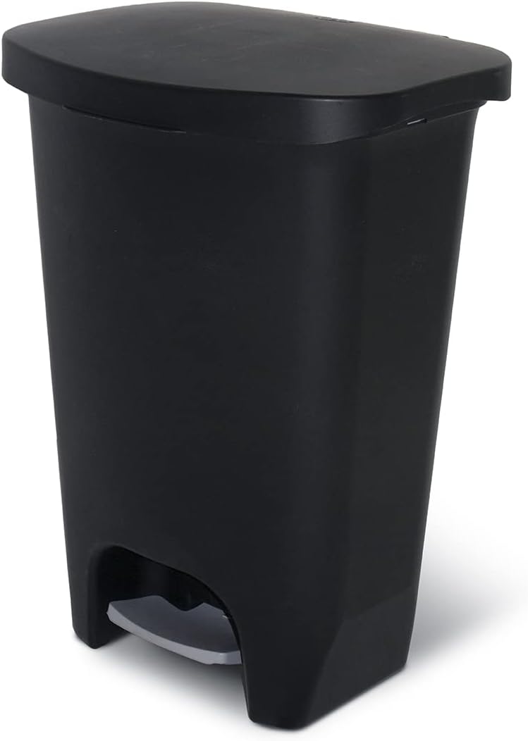13 Gallon Plastic Trash Can with Lid, Matte Black W126
