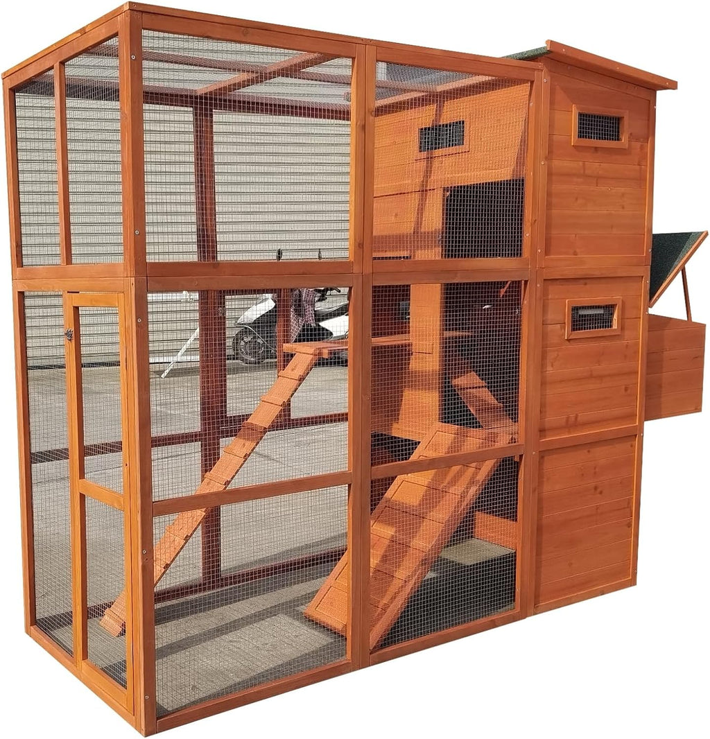90.6" Wood Chicken Coop Hen House Nesting Box Run Cleaning Tray T50217
