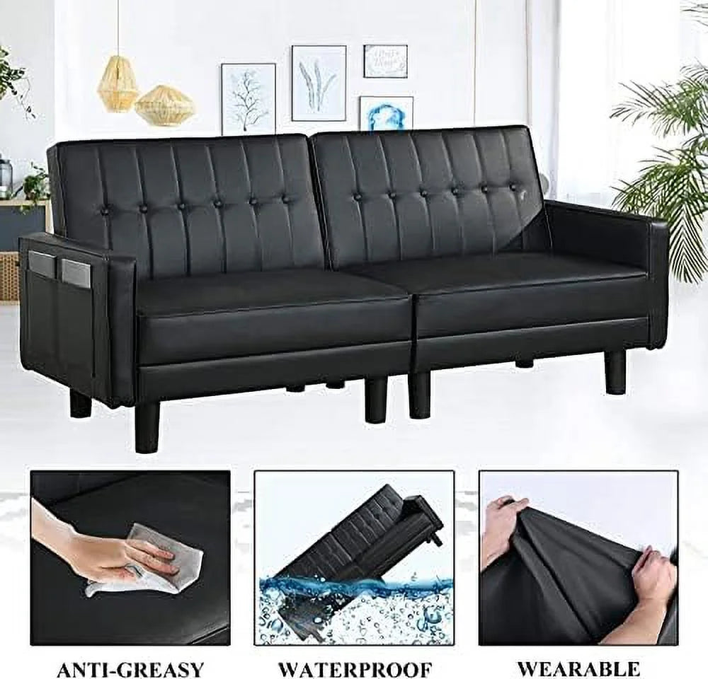 Faux Leather Convertible Folding Futon Sofa Bed Couch Z564275