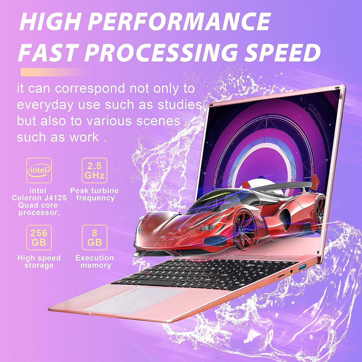 15.6 Inch FHD Luminous Keyboard Laptop 12G RAM 256GB SSD Rose Gold W3451