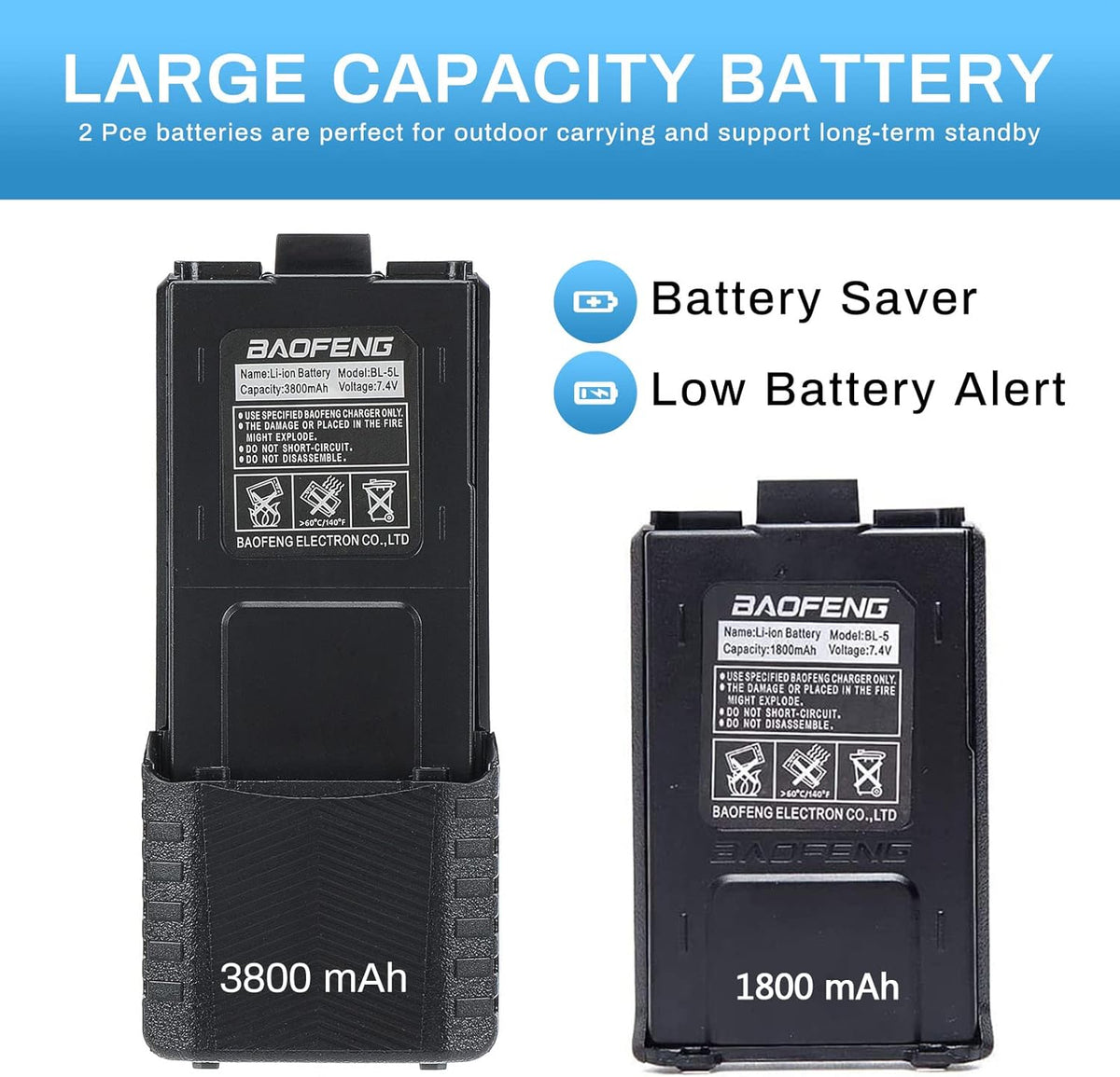 8W Dual Band VHF/UHF Two Way Radio Walkie Talkie with 3800mAh Battery B9052