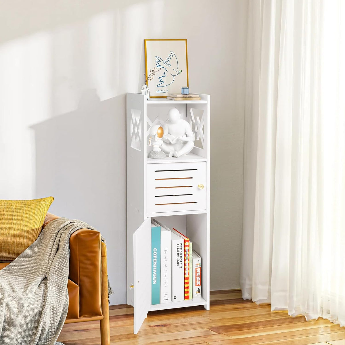 Slim Bathroom Storage Cabinet with Double Door and 3 Tier Shelf E143256