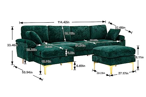 Purple 114 Inch Fabric Upholstered Modular Sectional Sofa with Chaise Lounge Ottoman and 2 Pillows Q945