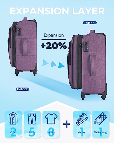 Black Expandable 20 inch Carry on Luggage with Spinner Wheels M459