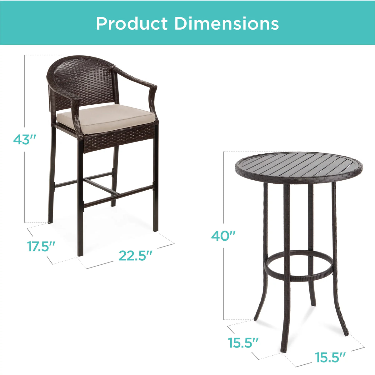3-Piece Outdoor Wicker Patio Bar Table Bistro Set with Barstools F42727