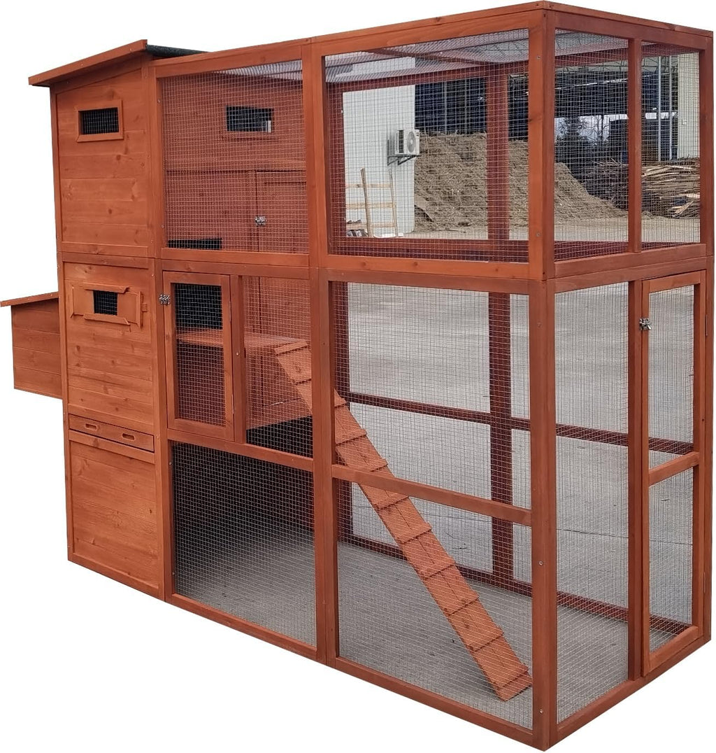 90.6" Wood Chicken Coop Hen House Nesting Box Run Cleaning Tray T50217