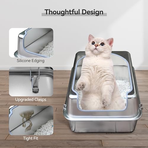 Stainless Steel Enclosed Litter Box with Metal Lid and Scoop R512042