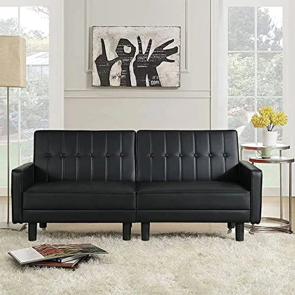 Faux Leather Convertible Folding Futon Sofa Bed Couch Z564275