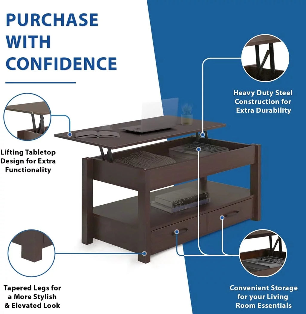 2 Drawer Lift Top Coffee Table Espresso Q95743