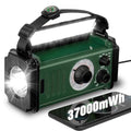 37000mWh Hand Crank Solar NOAA AM FM Weather Radio with Flashlight Reading Lamp SOS Alarm Compass Power Bank P91082
