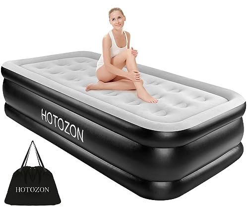 Twin Air Mattress with Built-in Pump, 18" Foldable Blue Air Bed E35970