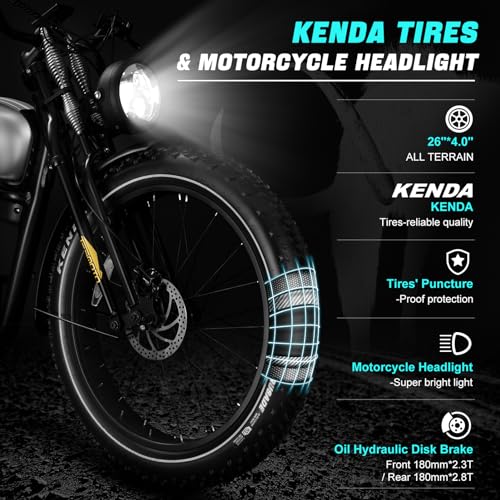 Electric Motorcycle 1500W Motor 52V 20AH 34MPH 75Mils Retro Style Moped Ebike 26"x4.0" Fat Tire Dual Hydraulic Full Suspension A46104
