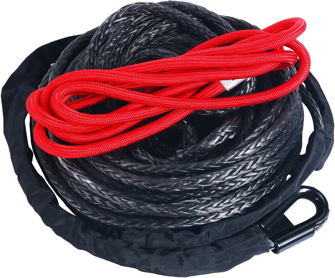 Black Synthetic Winch Rope Cable with Protective Sleeve, 22000lbs, Pack of 2 C3588