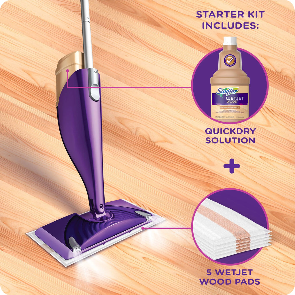 Wood Mop Starter Kit (1 Mop, 5 Pads, 1 Floor Cleaning Solution) B1777