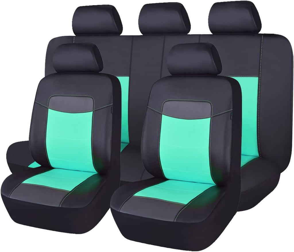 Black Leather Car Seat Covers Full Set Pack of 2 B446621