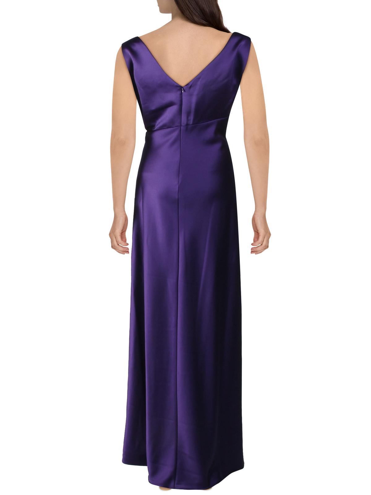 Purple Sleeveless Faux Wrap Formal Dress I5308