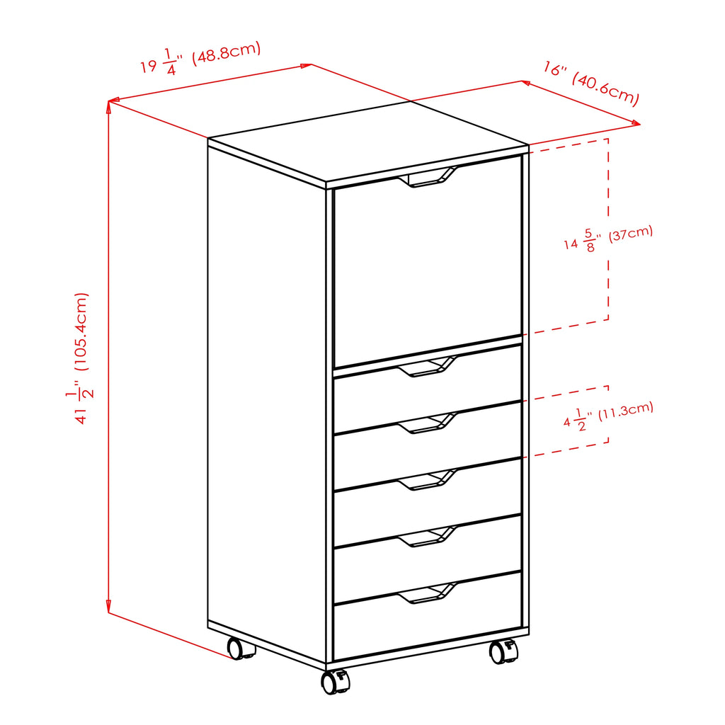 White 5 Drawer Rolling Wood Dresser X180323