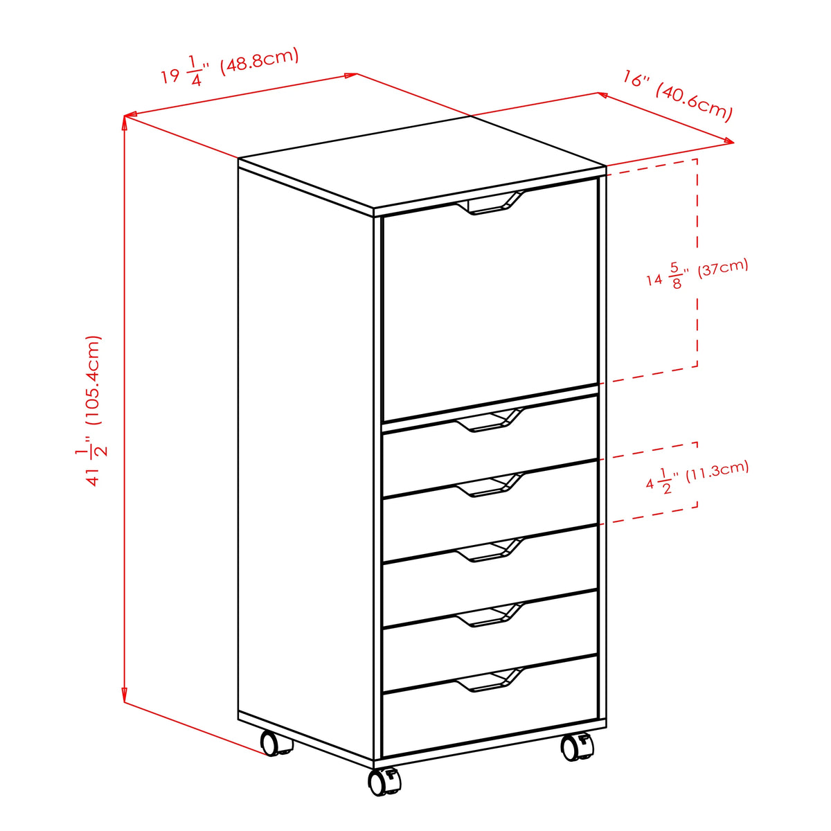 White 5 Drawer Rolling Wood Dresser X180323