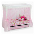 18 Inch Doll Canopy Single Bed with Doll Clothes Storage Drawer and 5 Piece Colorful Bedding Set W671960