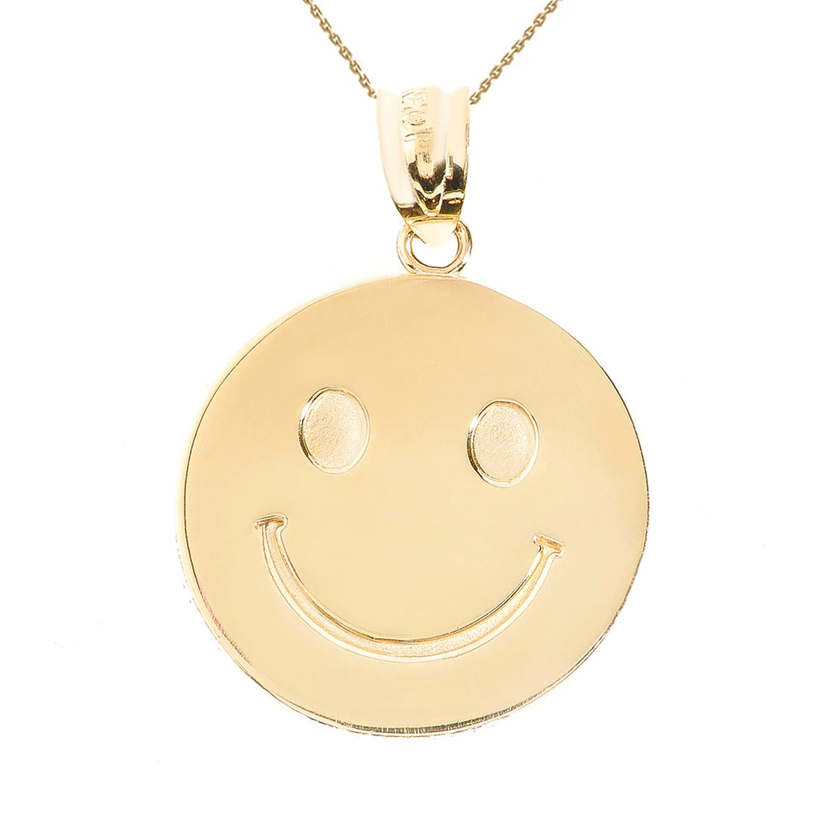 YELLOW GOLD SMILEY FACE DISC PENDANT NECKLACE Y85203