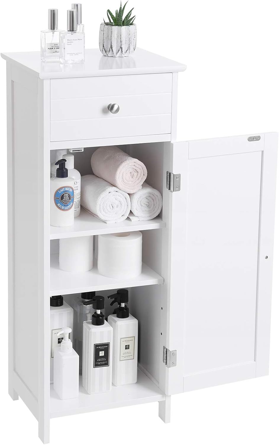 White Wooden Bathroom Floor Cabinet with Drawer and Adjustable Shelf Z4259