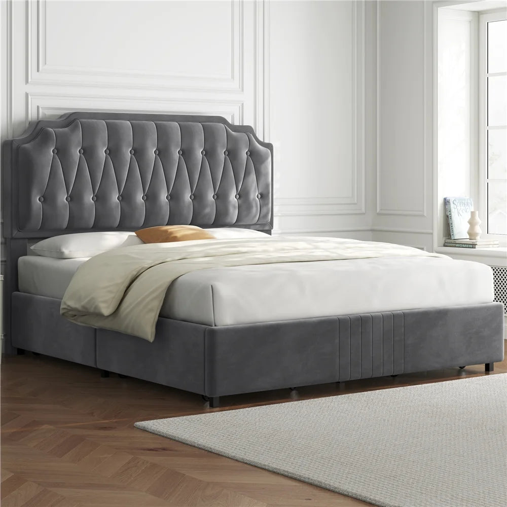 Queen Upholstered Bed with 4 Storage Drawers N9135