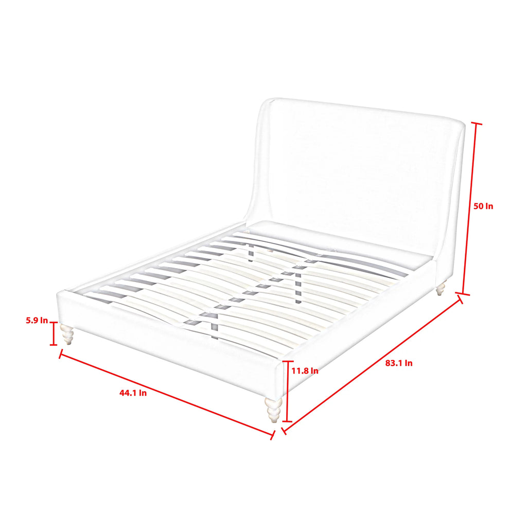 Cream White Tufted Linen Twin Size Bed Frame H31544