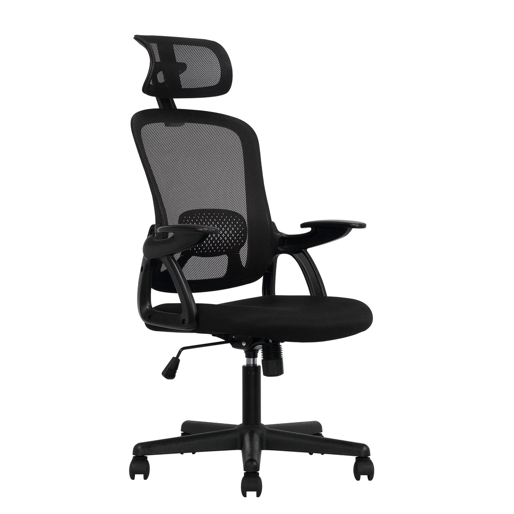 Black Fabric Ergonomic Office Chair with Adjustable Headrest U751342