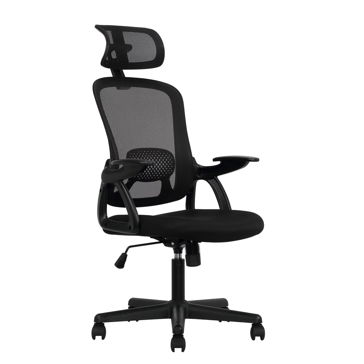 Black Fabric Ergonomic Office Chair with Adjustable Headrest U751342