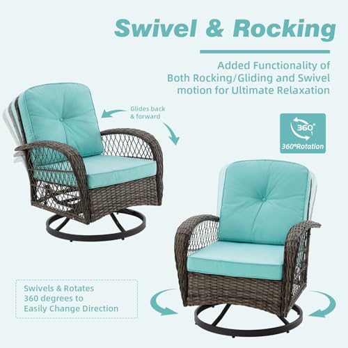 3 Pieces Wicker Patio Bistro Set with Rocking Chair and Glass Coffee Table L167363