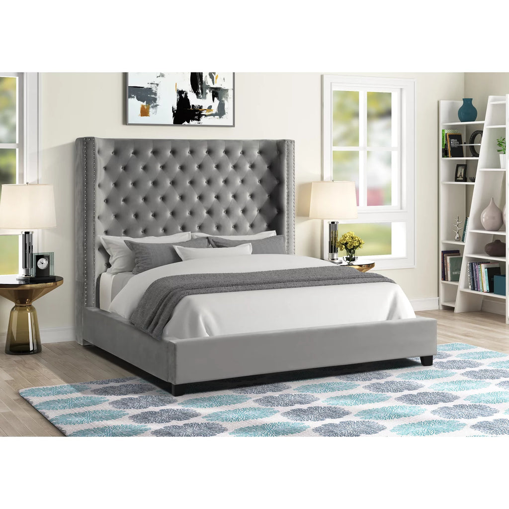 Velvet Upholstered Queen Platform Bed D146
