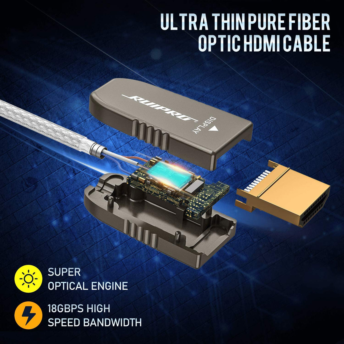 Fiber Optic HDMI Cable 65FT 4K 60FPS HDMI 2.0 18Gbps Active Optical Cable L6873