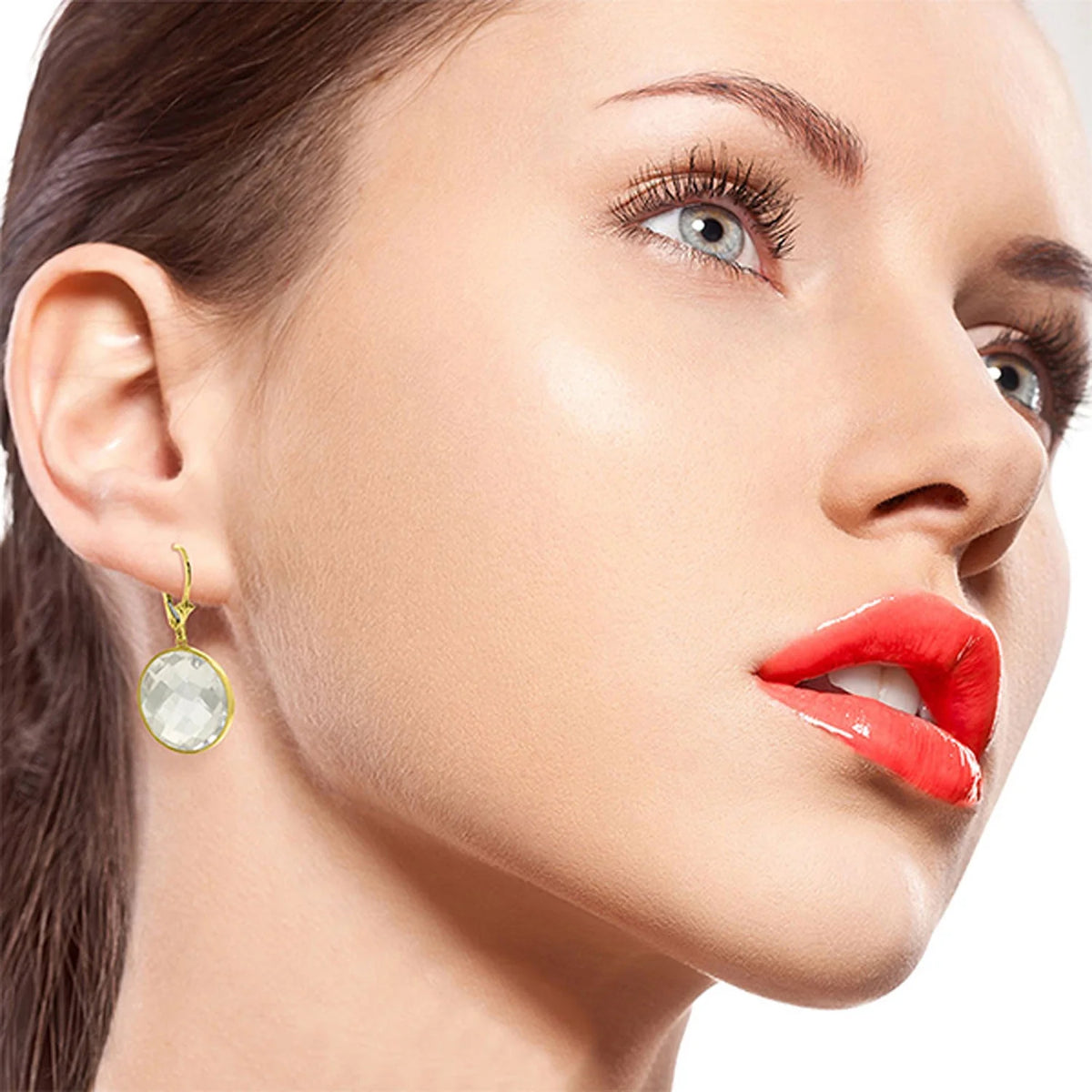 14K Yellow Gold Leverback Earrings with White Topaz S2506