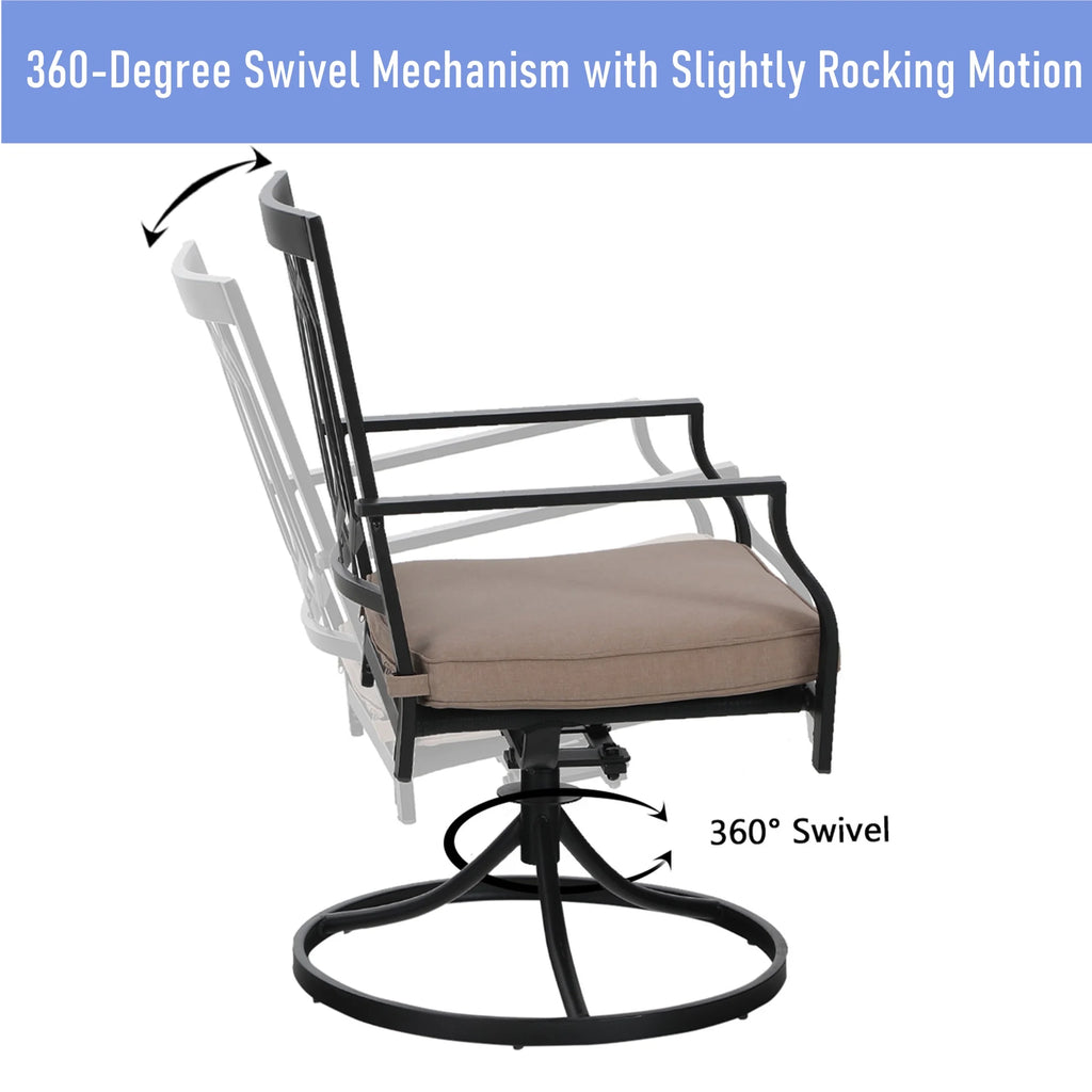 Set of 2 Outdoor Swivel Dining Chairs, Steel Frame with Cushion, Black&Beige G58180