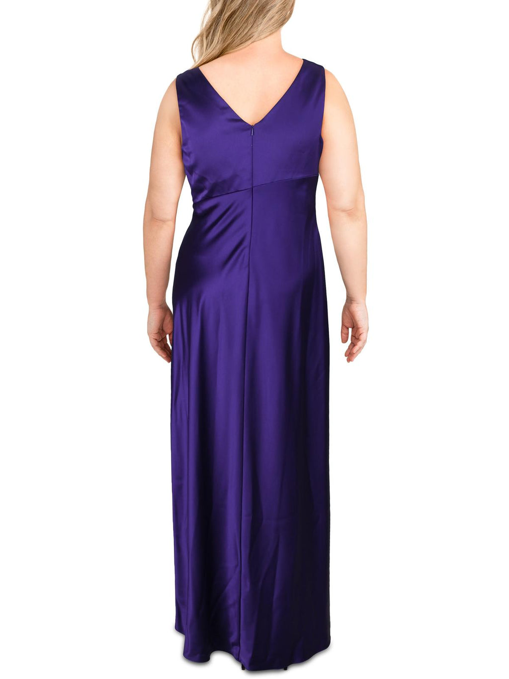 Purple Sleeveless Faux Wrap Formal Dress I5308