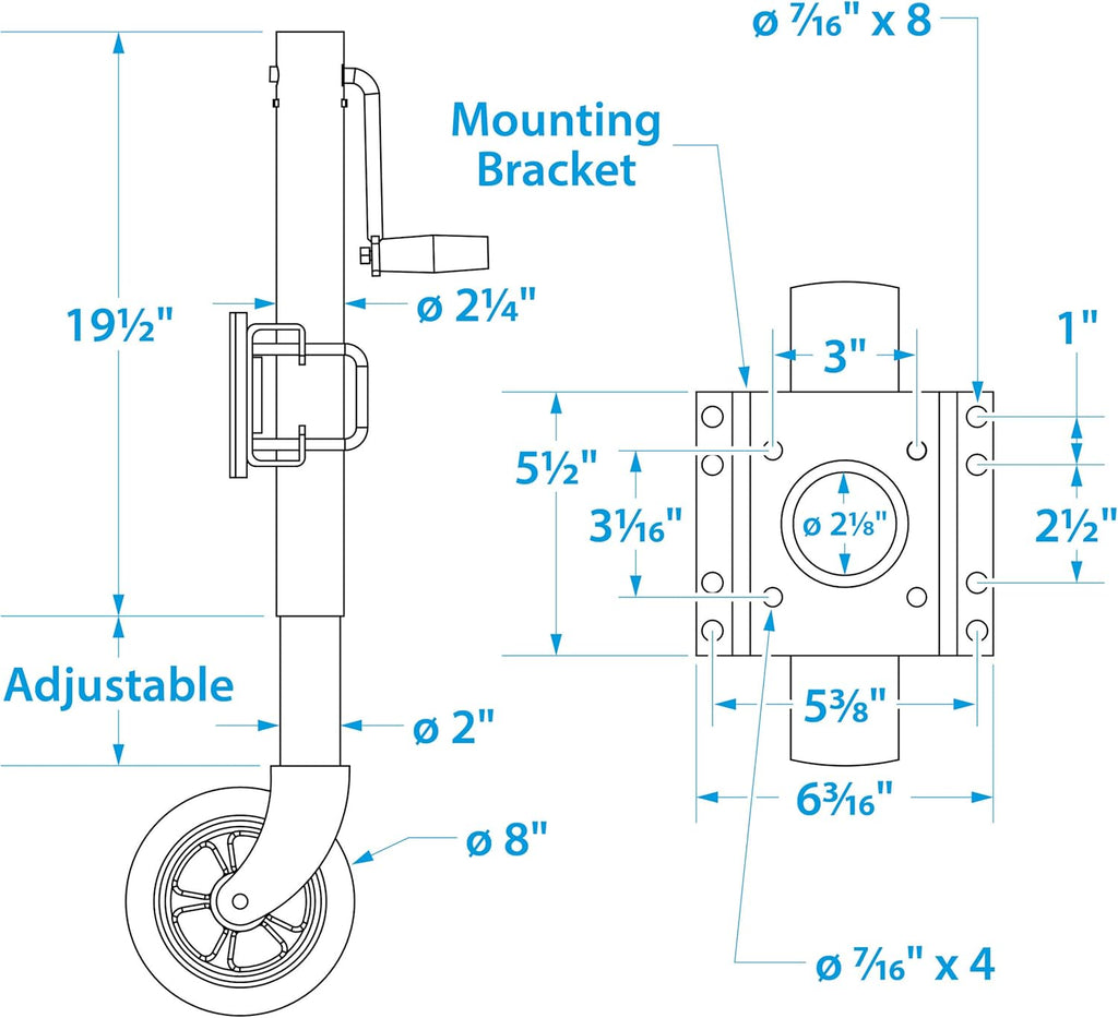 Fold Up Trailer Jack, 22-7/8 Inch Max. Lift, 1,500 Pound Max. Load, Pack of 2 L21145