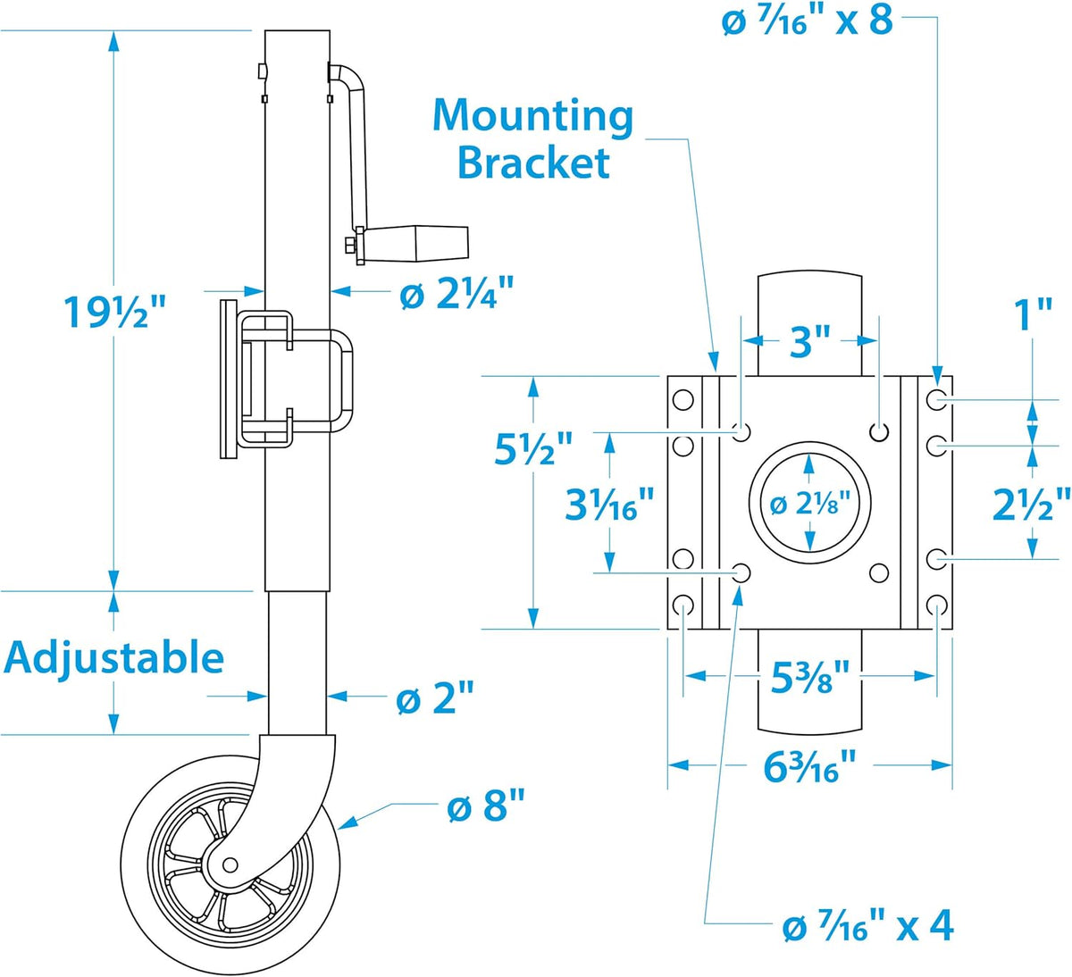 Fold Up Trailer Jack, 22-7/8 Inch Max. Lift, 1,500 Pound Max. Load, Pack of 2 L21145