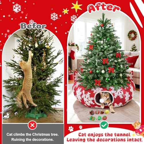 Red Snowflake Cat Tunnel with Washable Mat & 11Pcs Cat Toys B734010