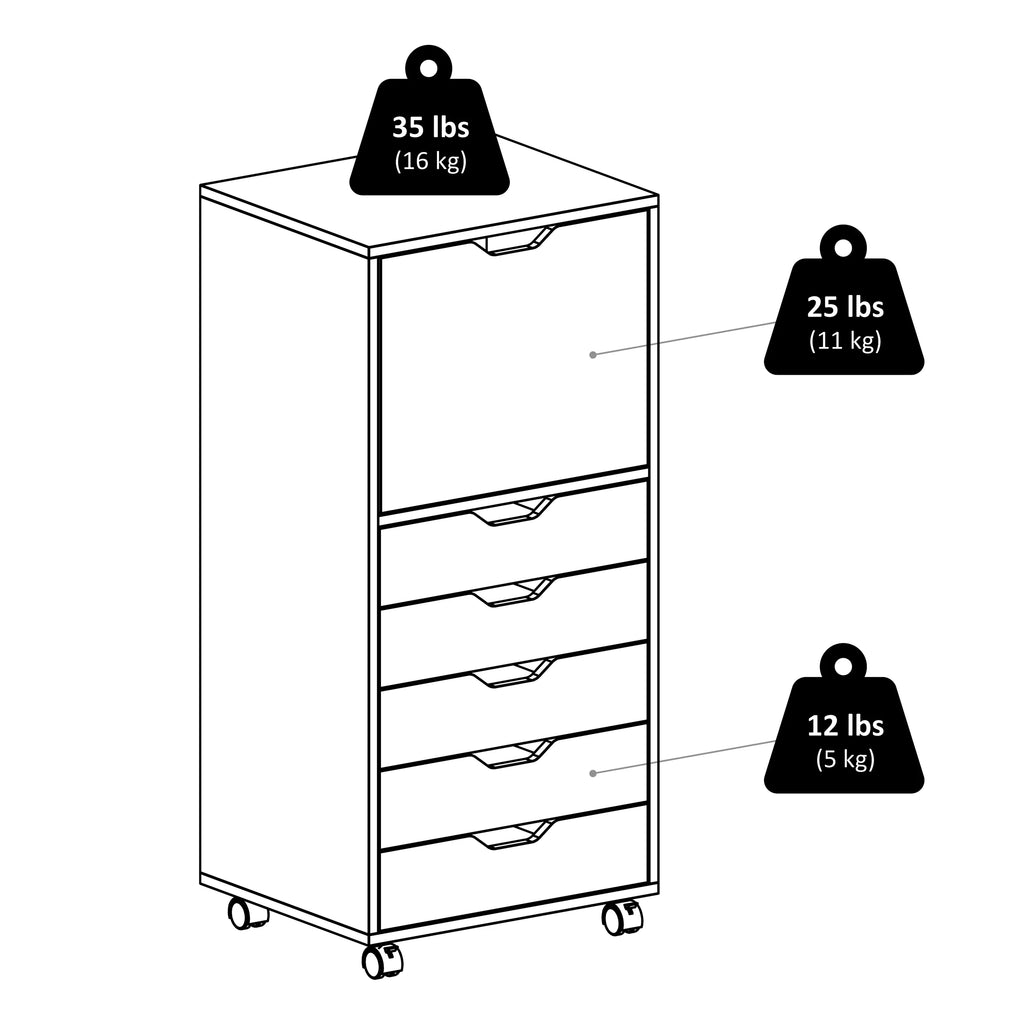 White 5 Drawer Rolling Wood Dresser X180323