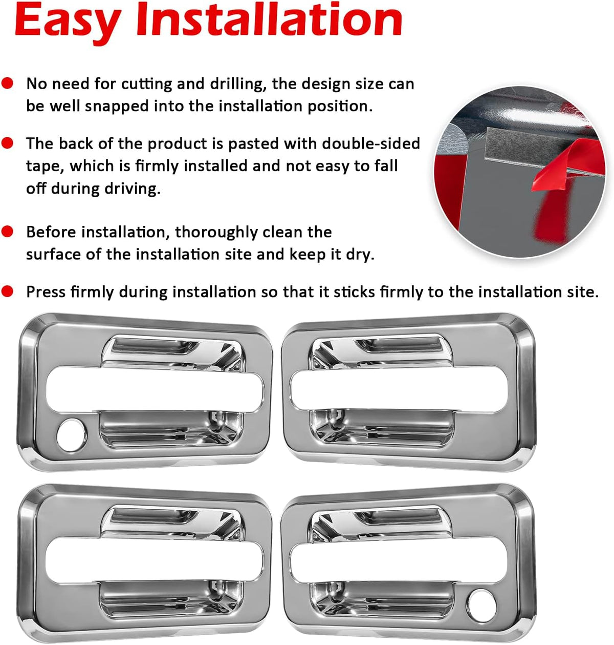 Chrome Door Handle Cover Trims Bezel with Key Hole Pack of 2 T3678