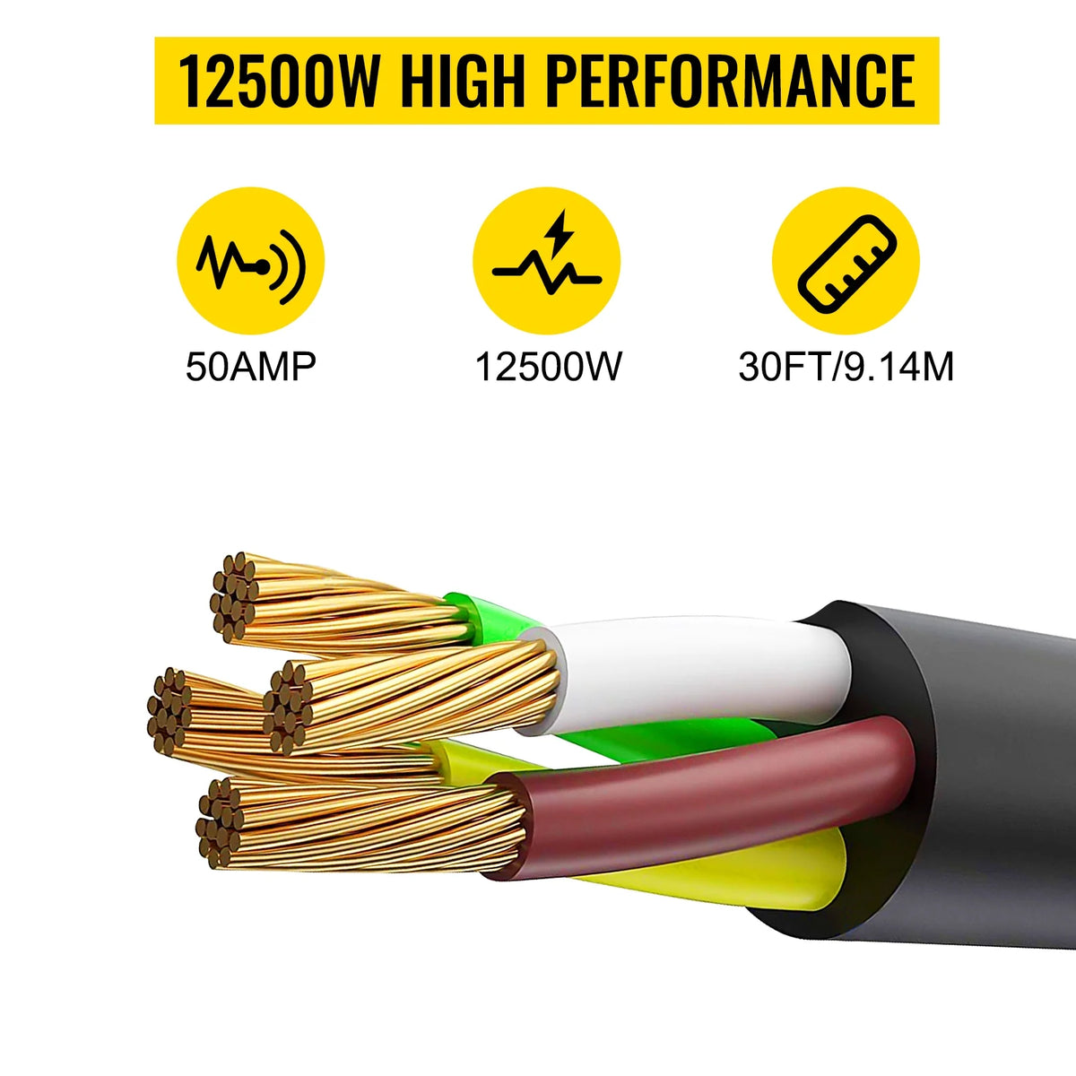 30' 50A RV Power Cord 6/3 + 8/1 AWG NEMA 14-50P to Bare Wire O626276
